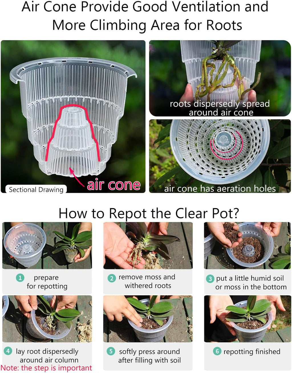 Ghivece pentru orhidee cu găuri de drenaj pentru transplantare, circulație excelentă a aerului, 2 bucăți, plastic cu strat dublu, jardinieră ceramică pentru orhidee, ghiveci transparent pentru orhidee, decorativ