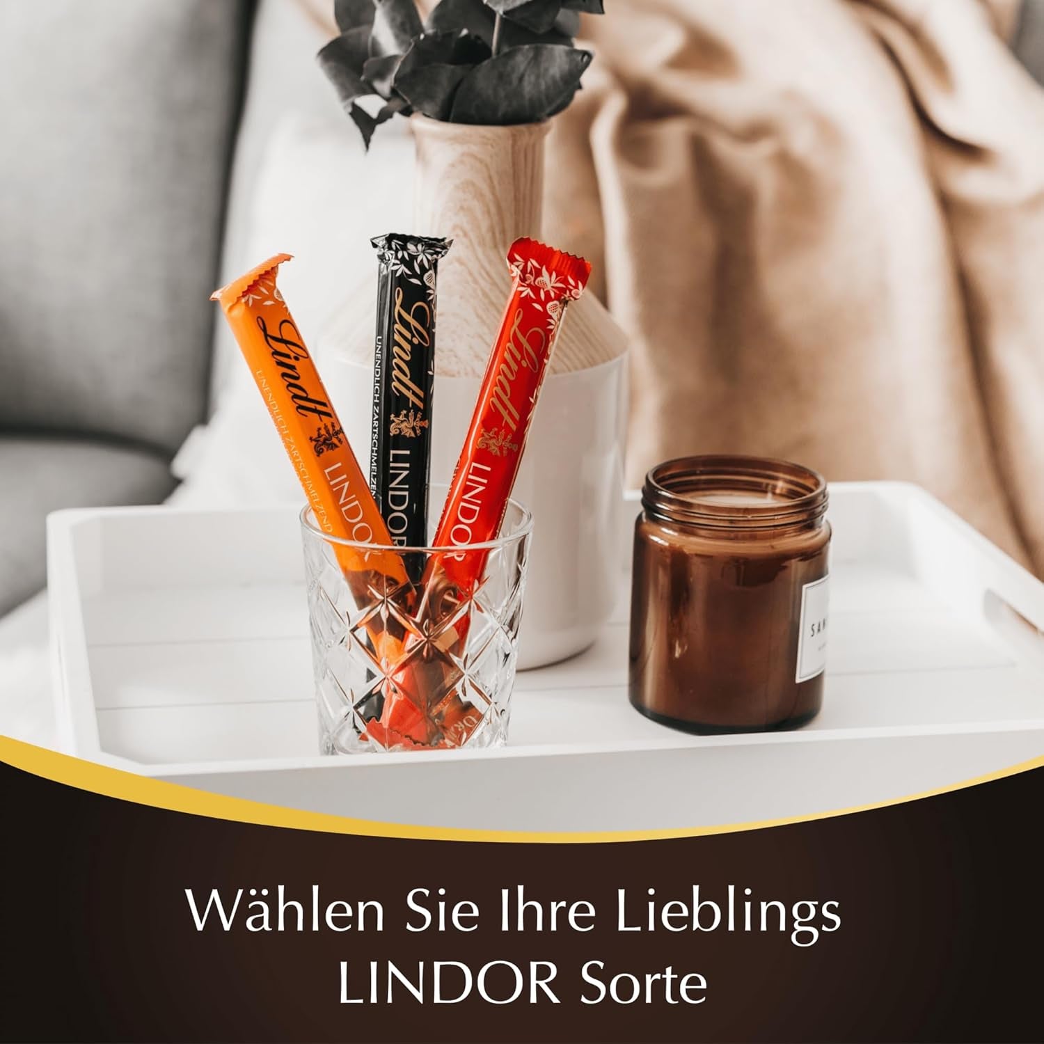 Chocolat Lindt | Sticks LINDOR 60% Cacao | 100g | 4 tablettes de chocolat fourrées au chocolat noir 60% de cacao et fondantes | Barre de chocolat