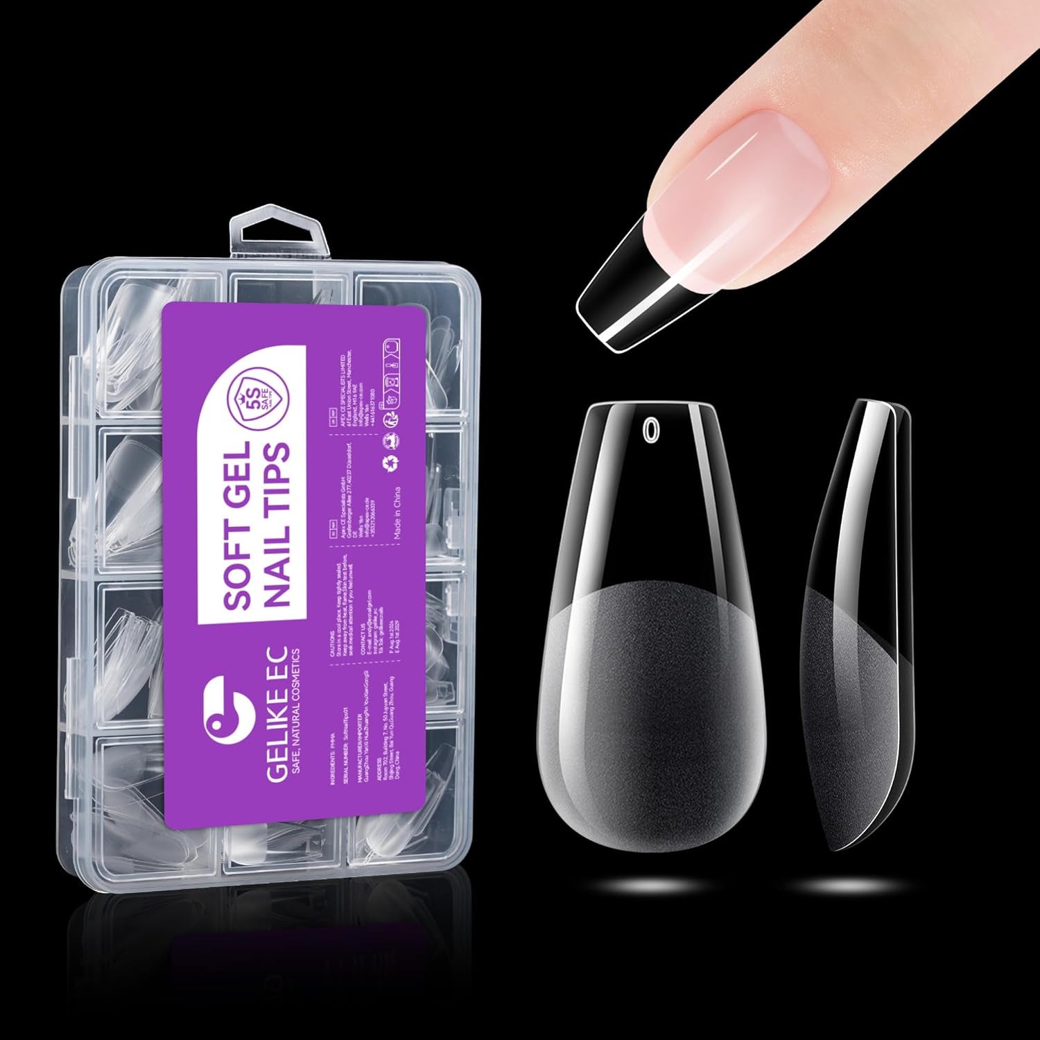 Gelike EC Tipuri de Unghii Pătrate Extra Scurte - Acoperire Completă, Tipuri de Unghii Scurte XS, Tipuri de Unghii Moi cu Gel, Tipuri de Unghii Artificiale din Rășină PMMA Pre-Lustruite pentru Femei, Salon, 120 Bucăți, 12 Mărimi