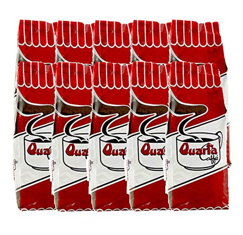 Grains Quarta Caffè Sorte Rossa – Café Arabica et robuste, 250 g, arôme fort et énergique – 10 paquets de 250 g chacun. Produit dans les Pouilles, Salento