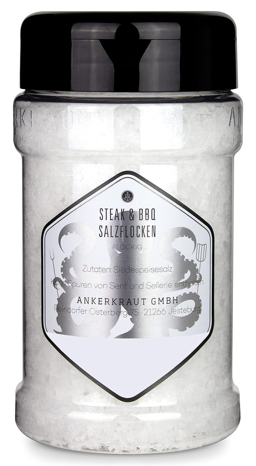 Ankerkraut Steak & BBQ Salzflocken, zum verfeirnern von Steaks, Salaten ou auch Süßspeisen, 190g im Streuer