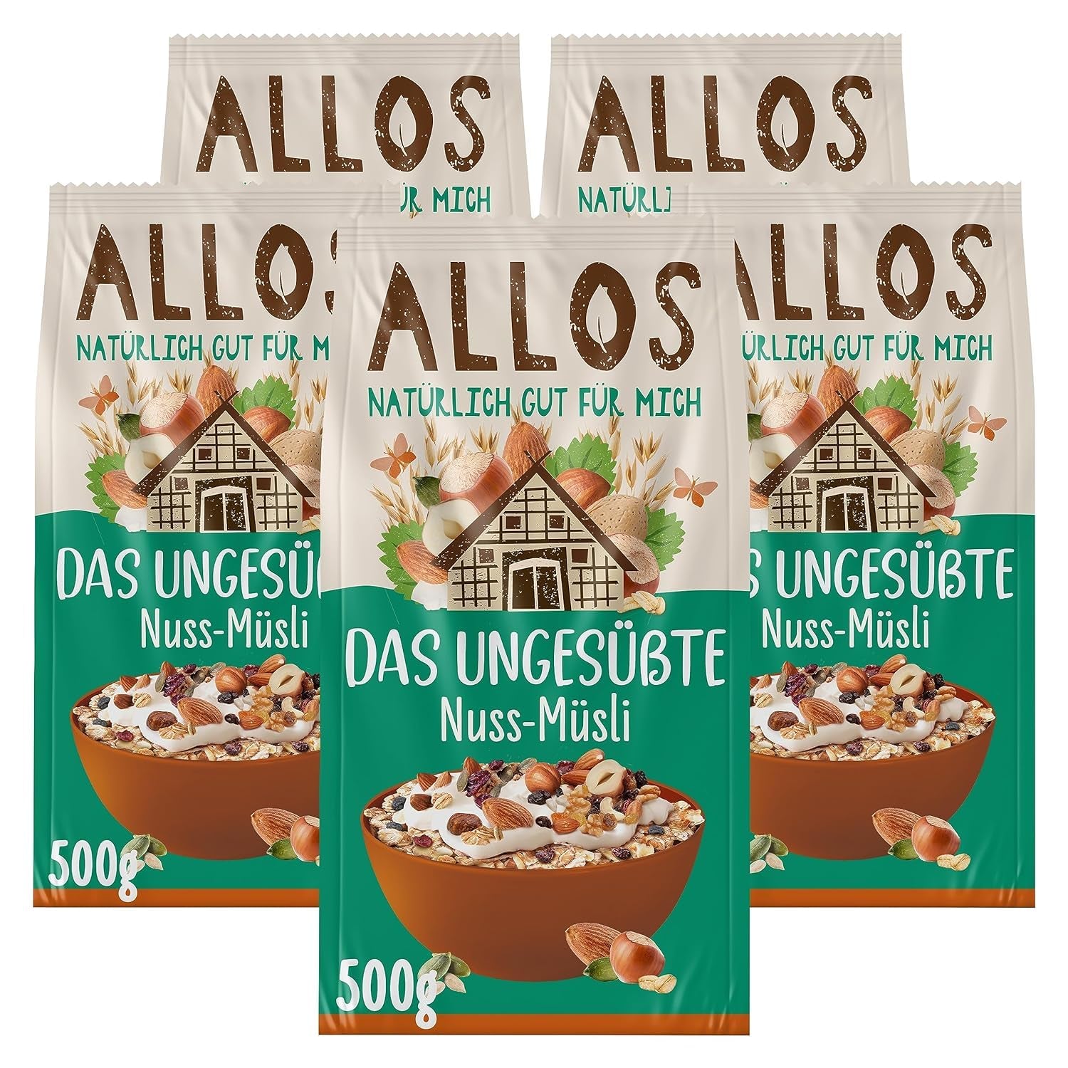 Allos muesli protéiné non sucré | Muesli biologique | Gruau | Céréales pour le petit déjeuner | Vegan (5 x 450g), 1 pièce (paquet de 5)