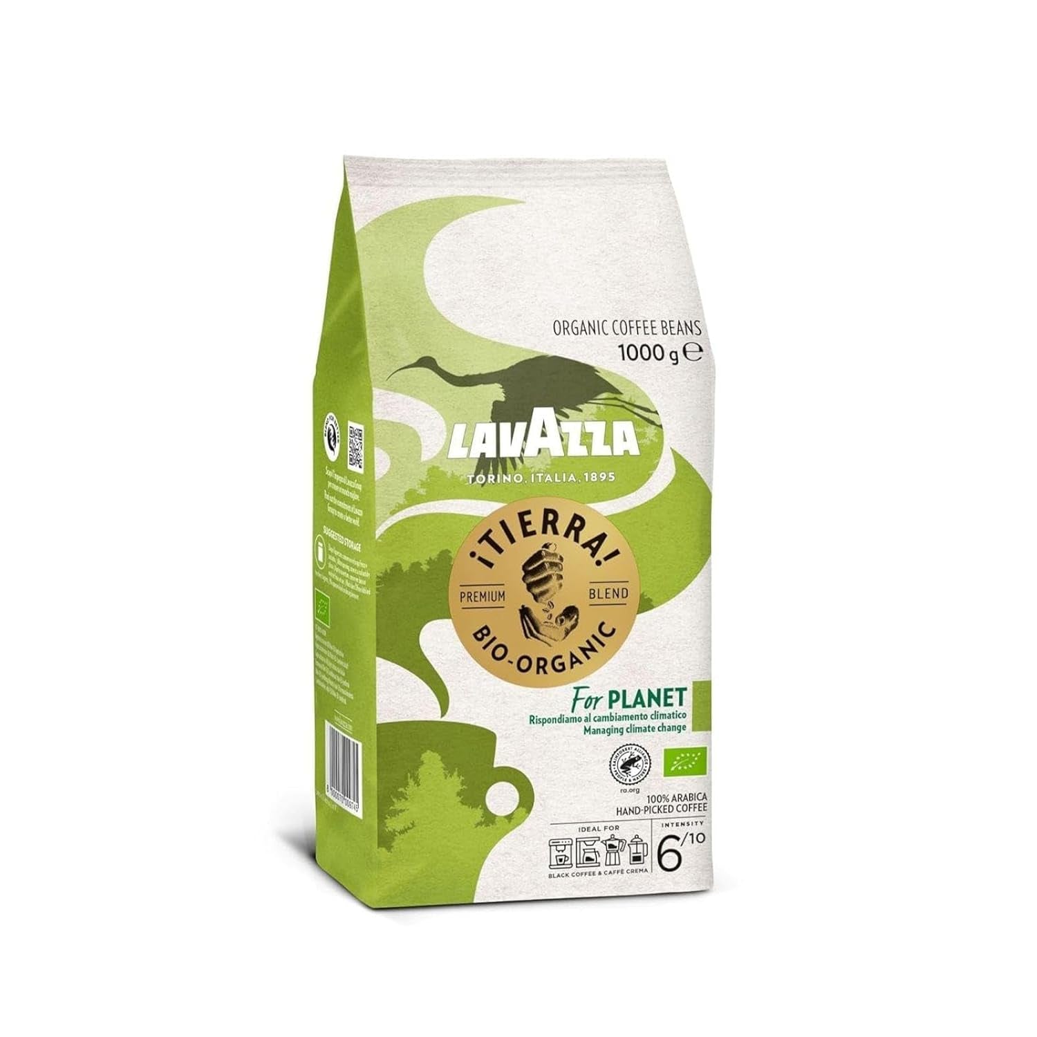 Lavazza, Tierra for Africa, 100% boabe de cafea organică, Ideal pentru espressoare, Aromă puternică și corpolentă, Intensitate 9/10, Arome de nuci, Prăjire medie Cafea Naty Shop 1 Kg Planet