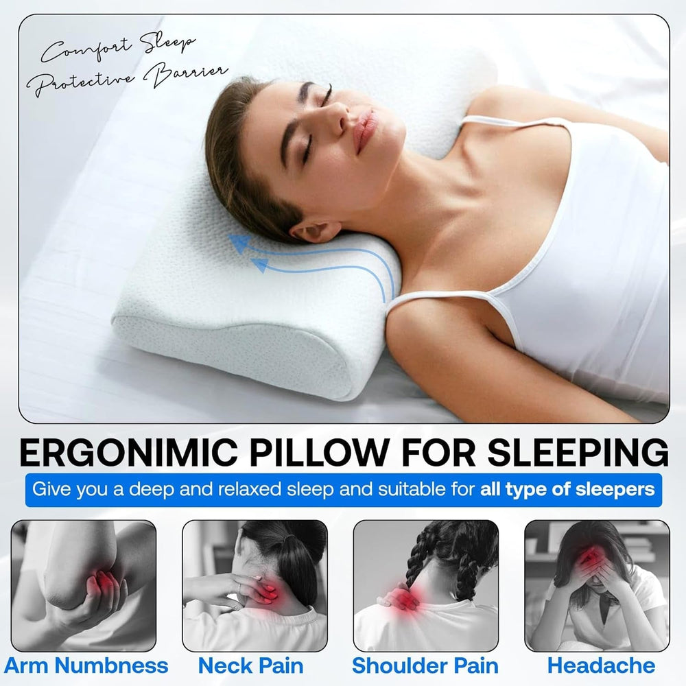 Pernă ortopedică de susținere a gâtului din spumă cu memorie - Pernă ergonomică, pernă anti sforăit pentru cei care dorm lateral, pe stomac și pe spate, Pilow, 60Cm X 40Cm X 12Cm Perne ortopedice cervicale Naty Shop