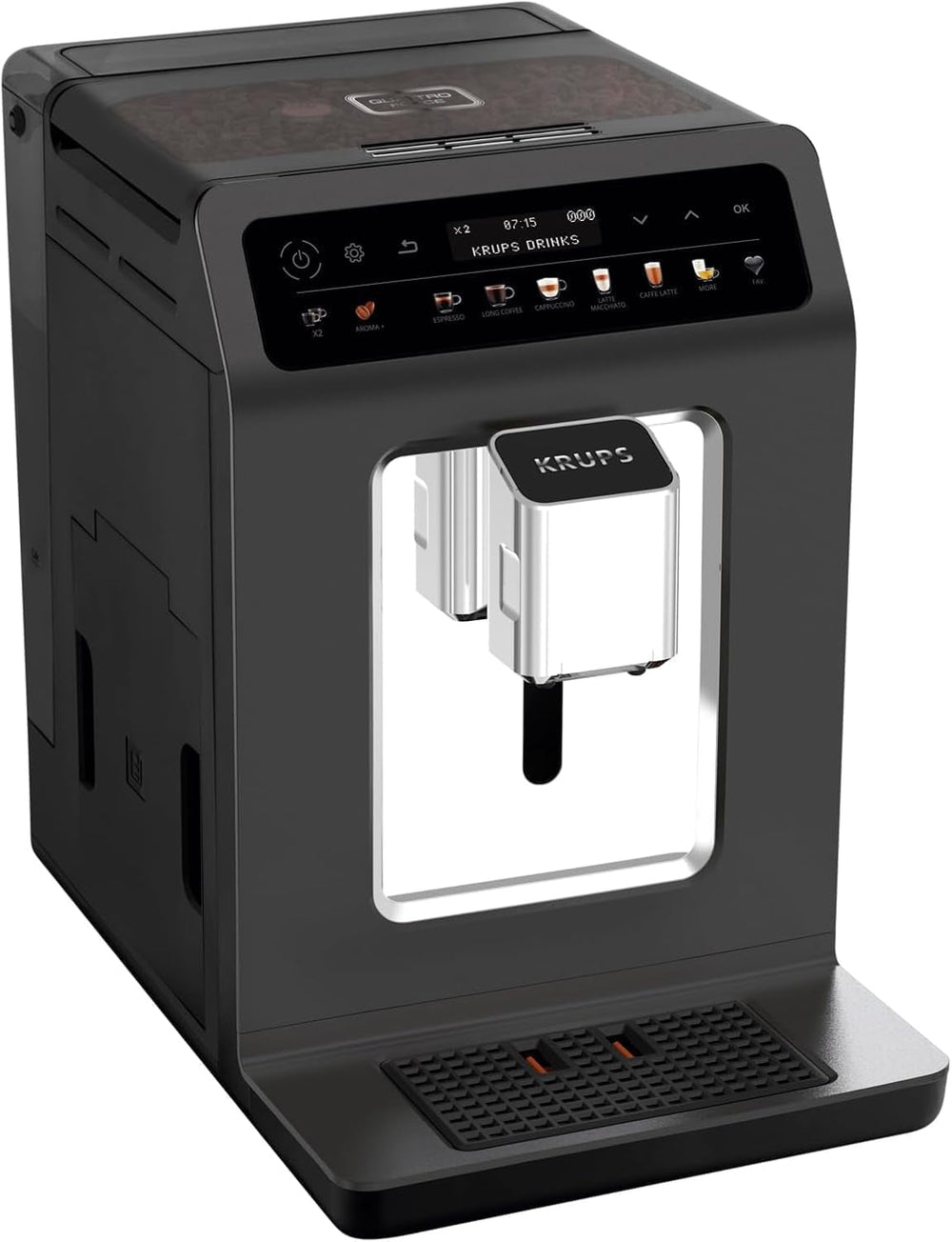 Machine à expresso automatique KRUPS Evidence One avec tuyau à lait, cappuccino à une touche, 12 boissons spéciales, fonction 2 tasses, écran couleur, machine à expresso, certificat TÜV, noir, EA895N10
