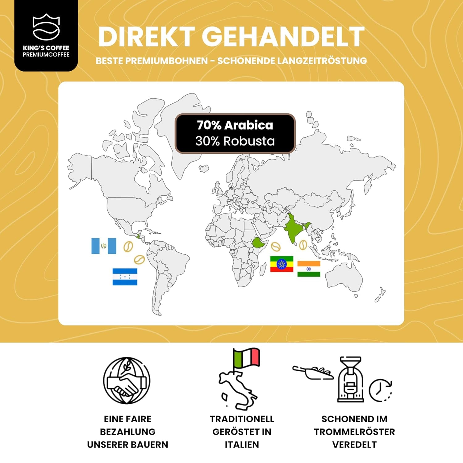 KING'S COFFEE - SPECIAL ROAST - 1 kg de grains d'espresso Barista Premium - Café à faible acidité - Torréfaction en petits lots en Italie - Le meilleur mélange Arabica-Robusta pour machines entièrement automatiques et porte-filtres