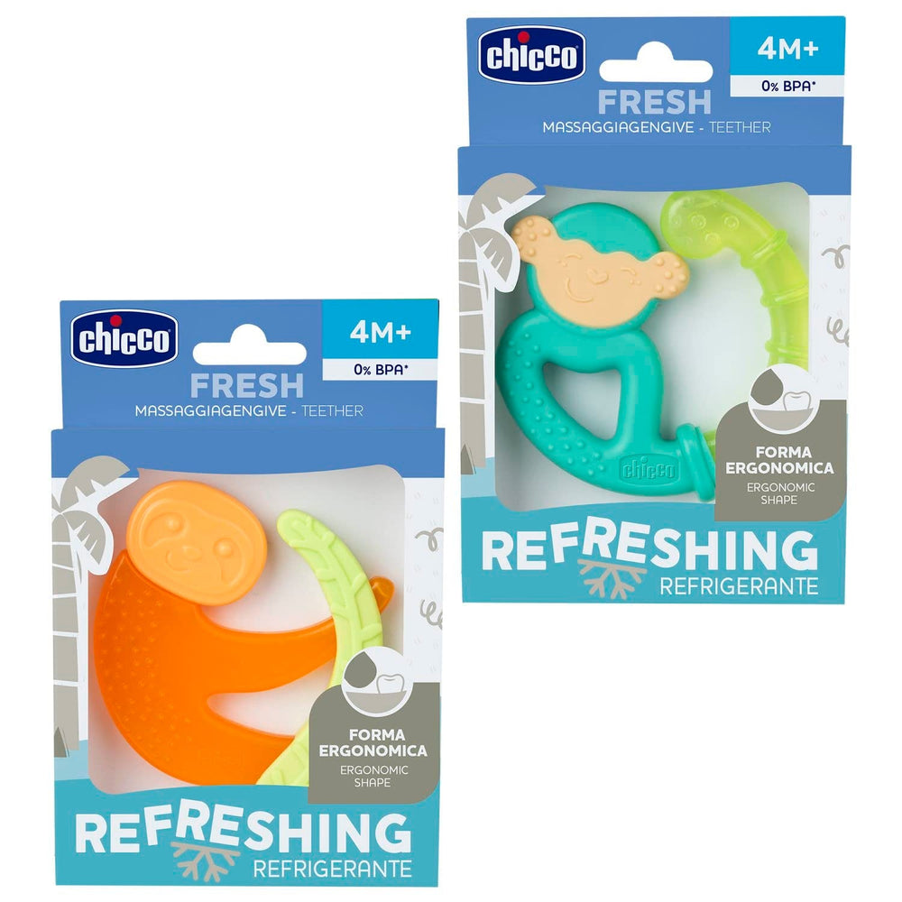 Anneau de dentition Chicco Fresh&Relax Singe ou Paresseux, 4M+, rempli d'eau stérile