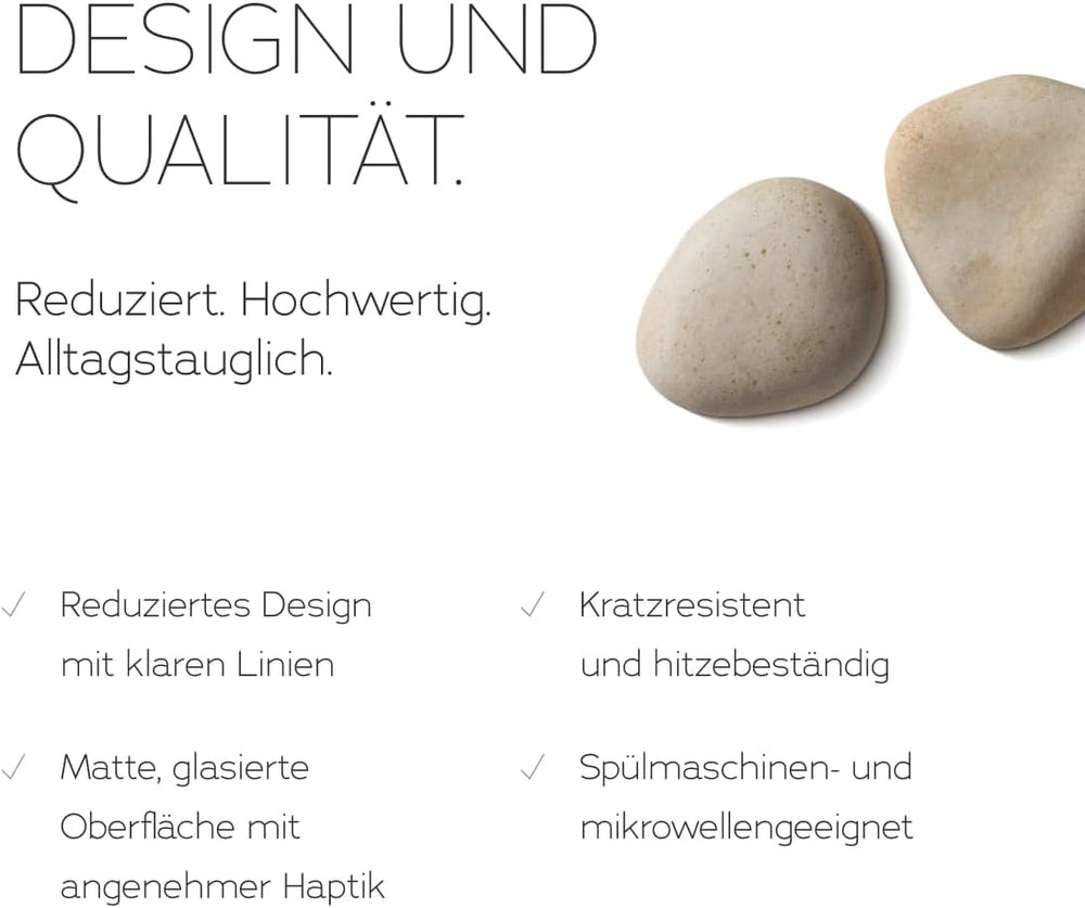 Service de table en grès cérame pour 6, 18 pièces – Plus solide et résistant aux rayures que les assiettes et bols en faïence, beige brillant | L'ensemble de vaisselle comprend 6 assiettes plates, 6 assiettes à dessert et 6 bols -