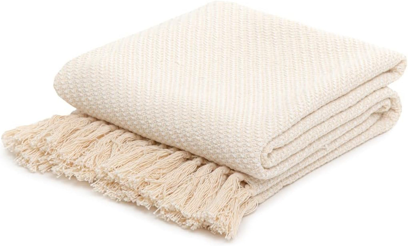 HOMLA Couverture à Carreaux Morris avec Franges en Coton - Couverture Douce et Confortable Couverture en Coton - Tissu Fin 130 X 170 Cm Ecru Lits et Couvertures Besuche den HOMLA-Store Ecru