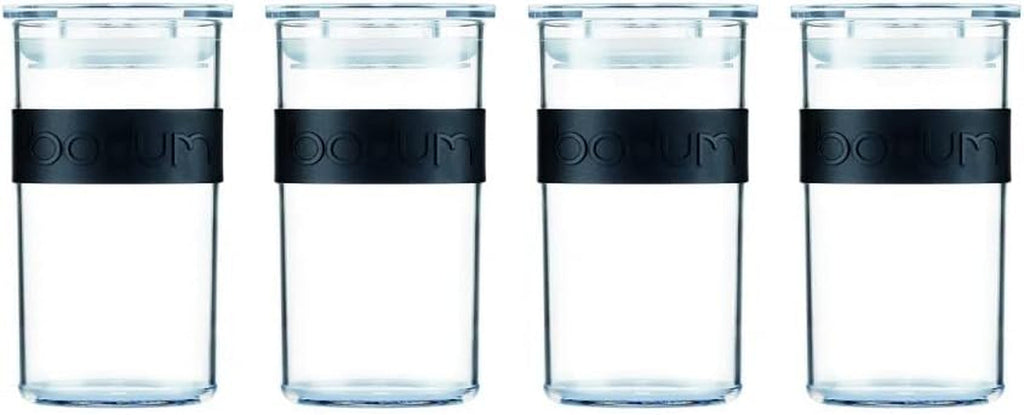 Borcane de depozitare BODUM PRESSO, plastic, negru, 4 x 0,25 l, 3 x 0,6 l, 3 x 1 l, 2 x 2 l Cutii depozitare alimente Naty Shop Negru 0.25 L