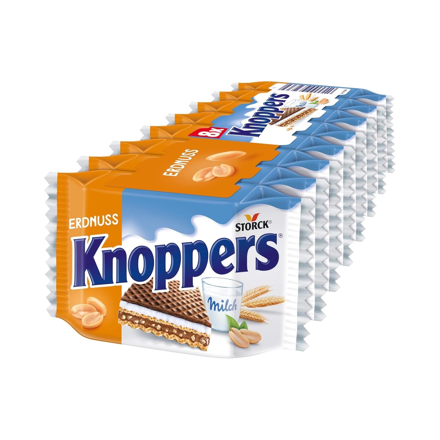 Knoppers Blancs et Noirs – 8 x 25g – Tranches de gaufrettes fourrées de gaufrettes au cacao noir, morceaux de biscuits noirs, lait et crème de nougat