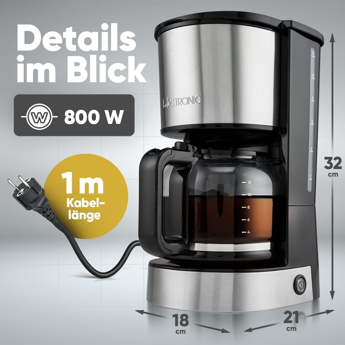 Machine à café expresso avec filtre Clatronic® | pour 12-14 tasses | Machine à café expresso avec filtre | Boîtier en acier inoxydable | Anti-goutte | Expresso | Machine à café expresso avec filtre | 800W | KA 3808