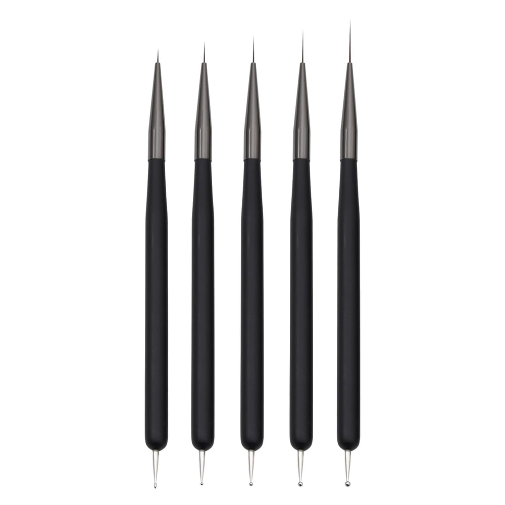 Pinceaux à ongles, 5 pièces, pinceaux à ongles, outils d'atelier punk, ensemble de pinceaux de conception malkunst pour linge de maison, détails de deux, tailles de peinture fines 7/9/11/15/22 mm, noir