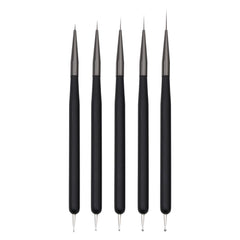 Pinceaux à ongles, 5 pièces, pinceaux à ongles, outils d'atelier punk, ensemble de pinceaux de conception malkunst pour linge de maison, détails de deux, tailles de peinture fines 7/9/11/15/22 mm, noir