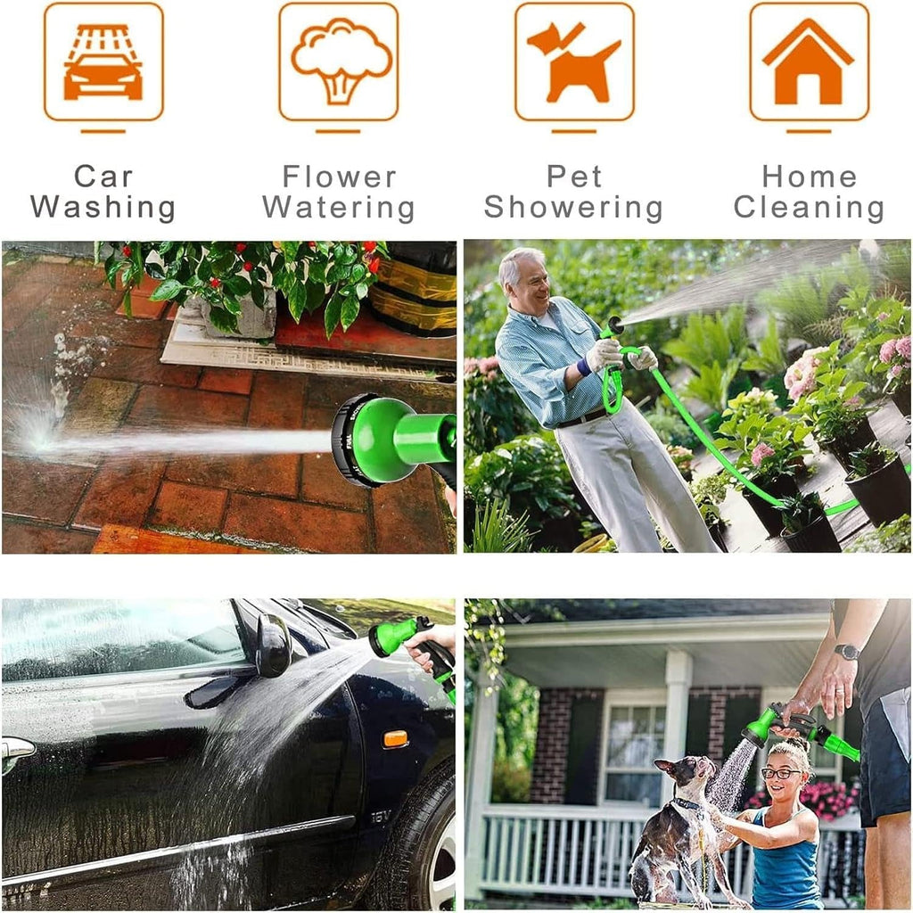 Furtun de grădină, furtun magic flexibil extensibil cu racorduri de 1,9 cm, 1,27 cm, duză de pulverizare cu 8 funcții, albastru sau verde, 15 m