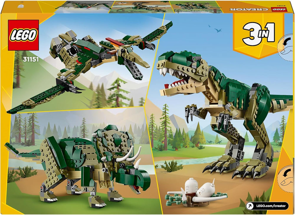 LEGO Creator T.Rex, Dino Tricératops ou Ptérodactyle transformable 3 en 1, modèle de dinosaure mobile pour enfants, cadeau pour garçons et filles 31151 Ensembles de construction Besuche den LEGO-Store