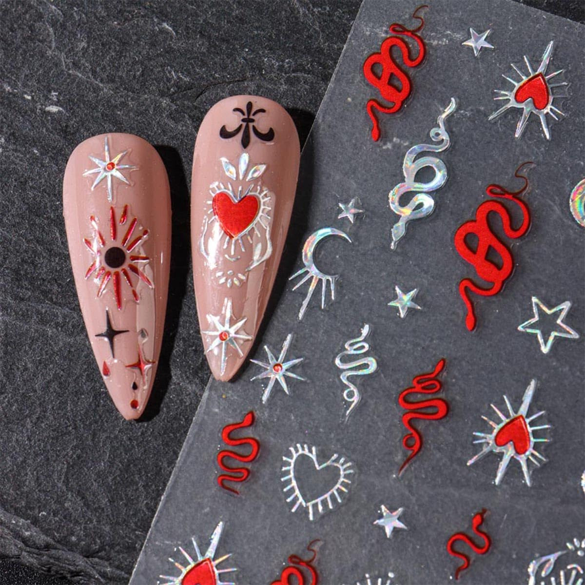 JMEOWIO Nagelsticker Mond Stern 10 Blatt Nail Art Sticker Selbstklebend Nagelaufkleber Dekoration Nageldesign Zubehör