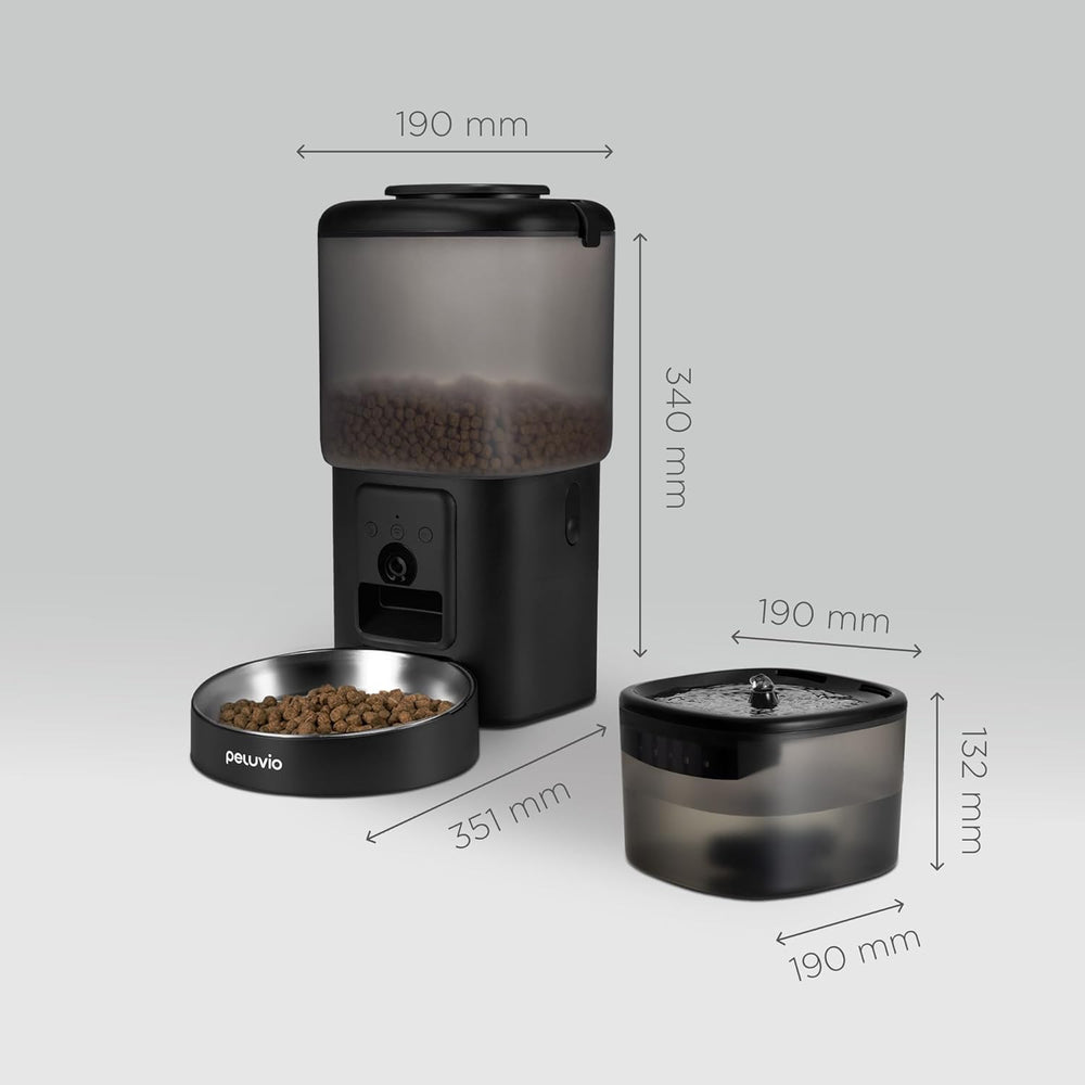 Feast Automatische Futterautomat Katze mit App and Kamera, Live-Video mit Nachtsicht und Zwei-Wege-Audio, Portionskontrolle, Edelstahl-Napf, Katzen Trinkbrunnen mit Filter, 4,5 l et 2,5 l