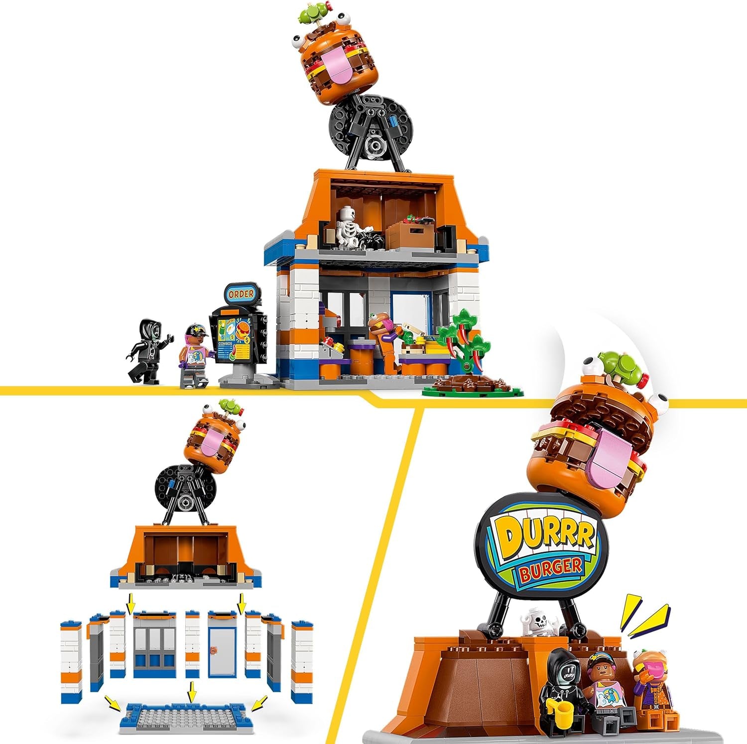 LEGO Fortnite Durrr Burger Restaurant - Jeu de jeu avec Strandbomber, Beefboss, Schmierfink et EIN Skelett Minifiguren - Ensemble de jeu de jeu pour jeunes et filles à partir de 10 ans - 77076