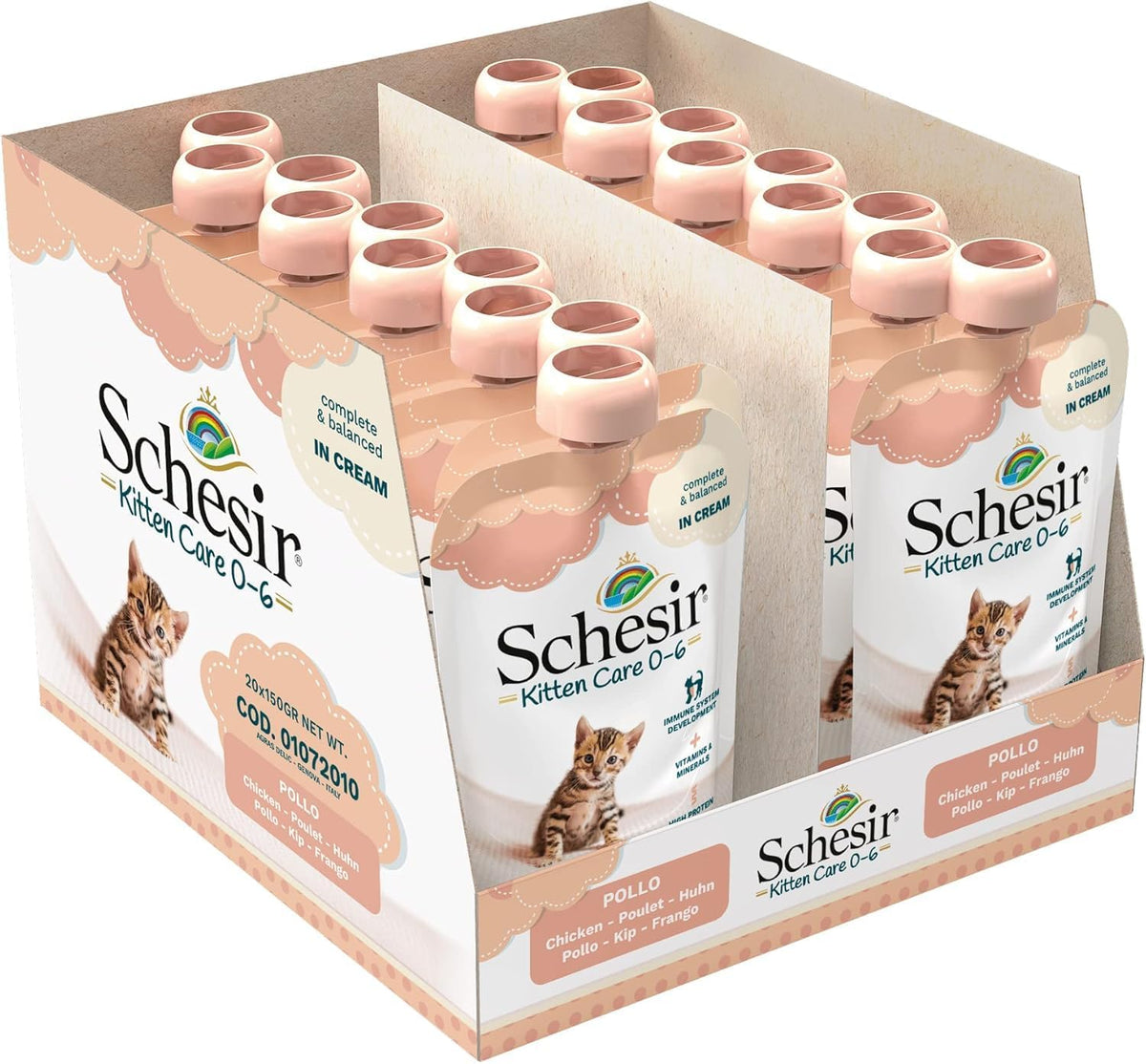 Nourriture humide pour petits chats à la crème de poulet et au poulet - Nourriture humide pour petits chats - Nourriture humide pour chats à la crème de poulet, sans céréales, riche en protéines, vitamines et minéraux (20 sachets x 150 g)