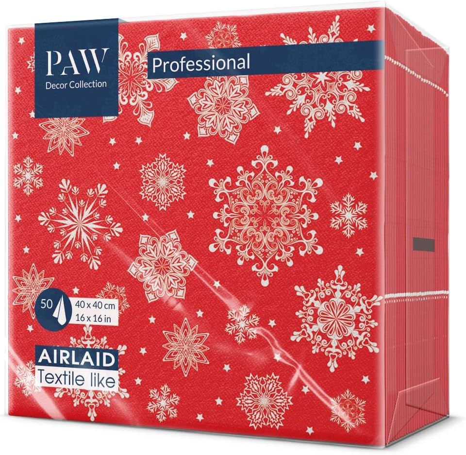 PAW - Serviettes Airlaid (40 x 40 cm) I 50 pièces I Parfaites pour Noël, l'hiver, les vacances I Décorations de table pour le réveillon de Noël I Serviettes en tissu Airlaid Branches d'hiver I Branches d'hiver