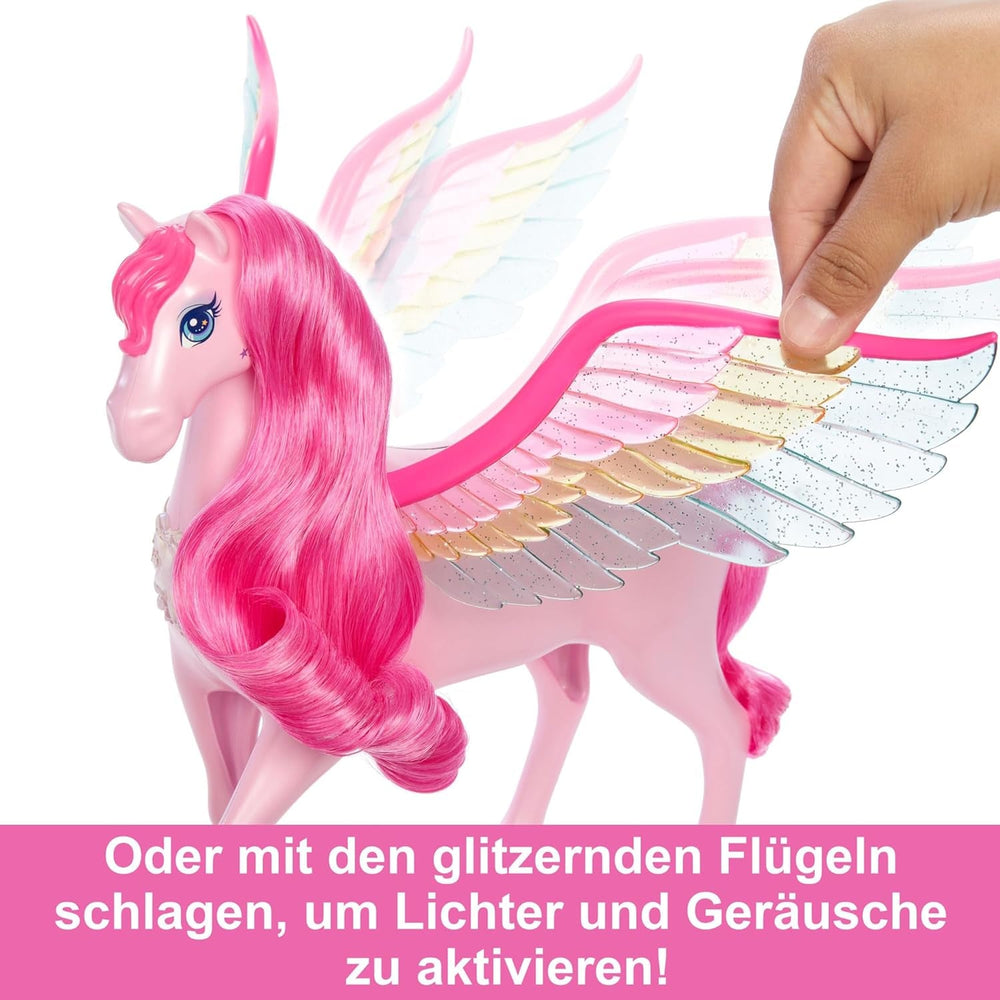 Barbie A Hidden Magic Pegasus - jouet interactif avec lumières et sons, 10 accessoires, ailes arc-en-ciel, pour enfants à partir de 3 ans, HLC41 Naty Shop Dolls