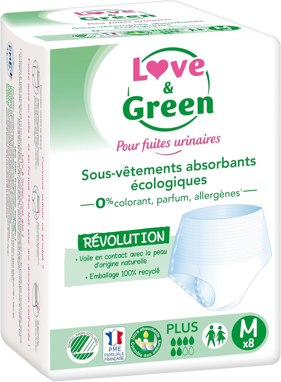 Lenjerie intimă absorbantă pentru adulți, hipoalergenică și ecologică, mărimea M, 8 bucăți