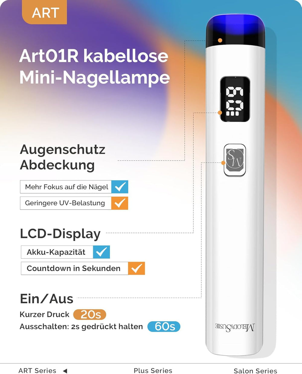 Melodysusie Lampe UV portable avec support pour ongles en gel, mini lampe UV LED rechargeable avec écran LCD, petite lampe UV portable avec 2 minuteries, sèche-ongles pour tous les types de vernis gel UV (blanc)