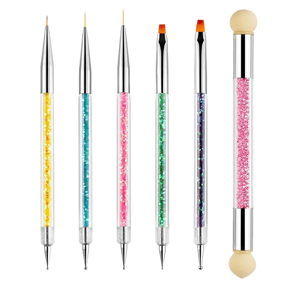 Sularpek 6 pcs Nagel Pinsel, Nail Art Pinsel, Pinsel Nageldesign, Nagel Pinsel Set, Nail Art Dotting Tools avec 1 pinceau éponge applicateur, Nageldesign Zubehör pour DIY Nail Art Design