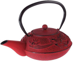 – Service à Thé Dragon Chinois – 1 Théière, 4 Tasses en Fonte et Passoire à Thé – Capacité 0,8L – Décor Asiatique Japonais – Idée Cadeau pour Vaisselle Japonaise – Couleur Rouge