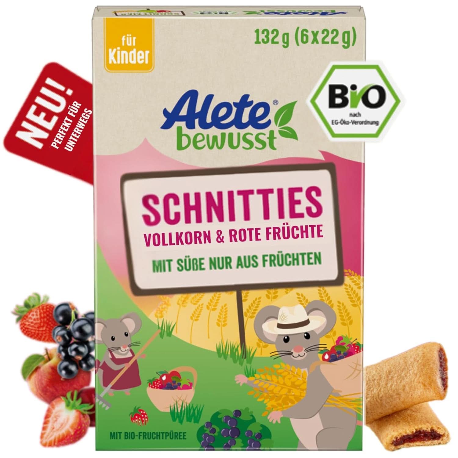 Alete Bio Schnitties, grains entiers et fruits rouges 6 x 22 g Mère et Enfant Naty Shop