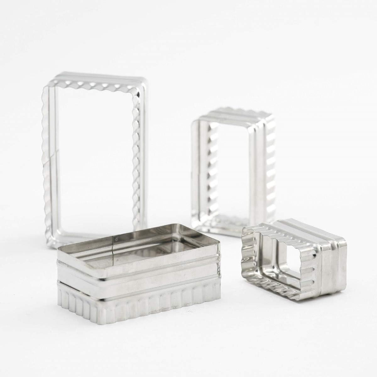 Ensemble de boîtes à biscuits Thermohauser (acier inoxydable), rectangulaires, bord ondulé, 6,4x3,7 - 11,4x6,7 cm, argent