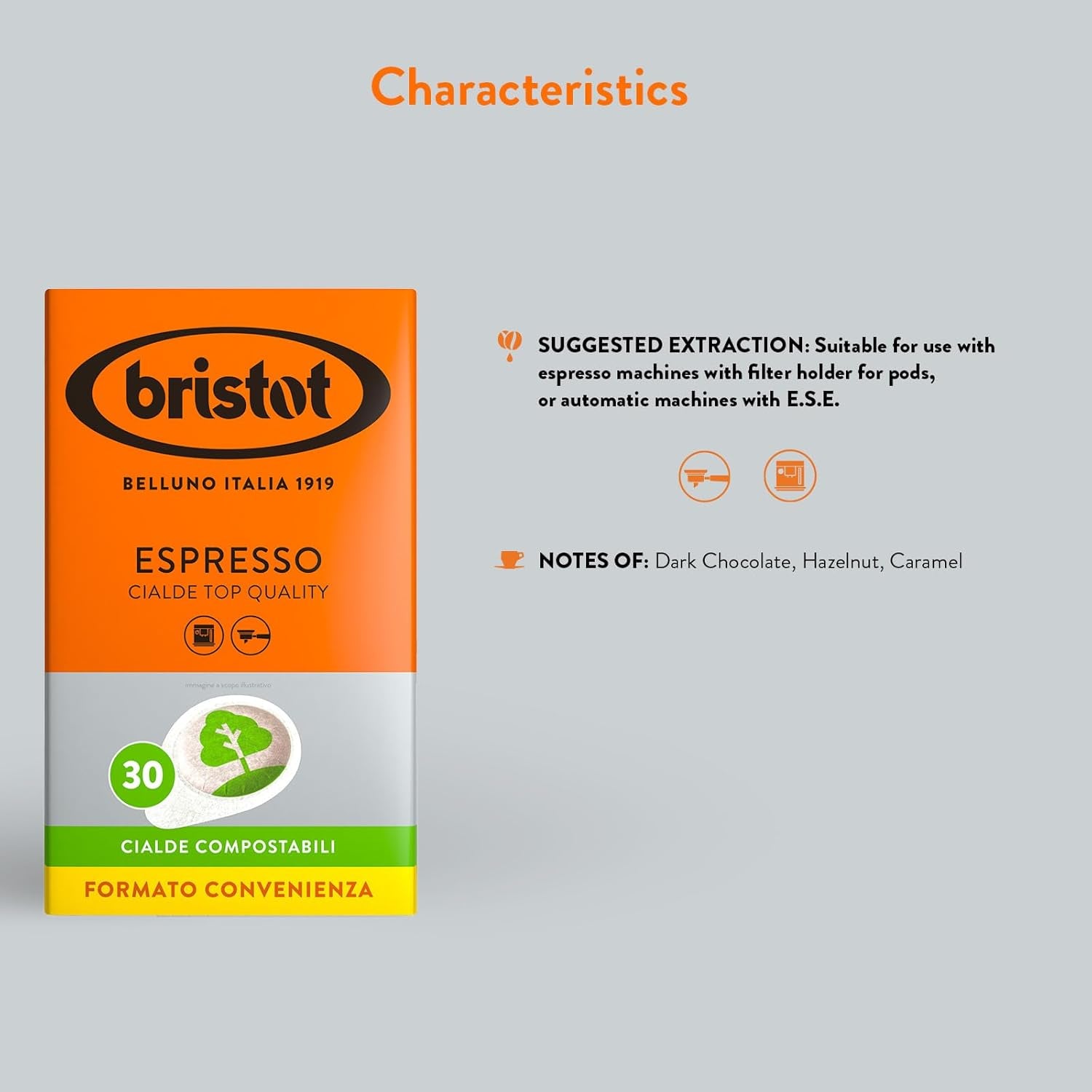 Bristot, 120 capsules de café expresso – un mélange de café Arabica au Brésil et en Amérique centrale, avec des notes de chocolat amer, de noisettes et de caramel – 4 paquets avec 30 capsules