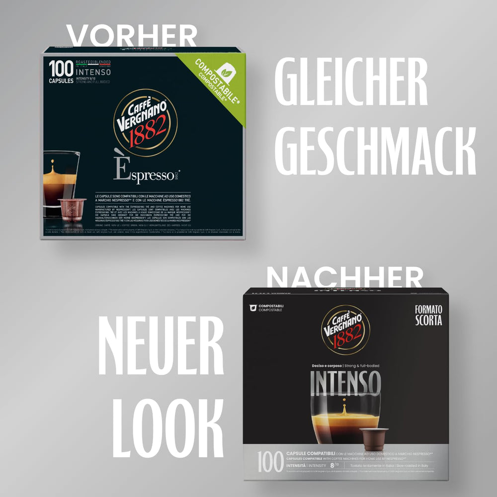Caffè Vergnano 1882 - Èspresso Kompostierbare Kaffeekapseln , Compatible Avec Nespresso, Intenso (Intenso) - Packung Enthält 100 Kapseln