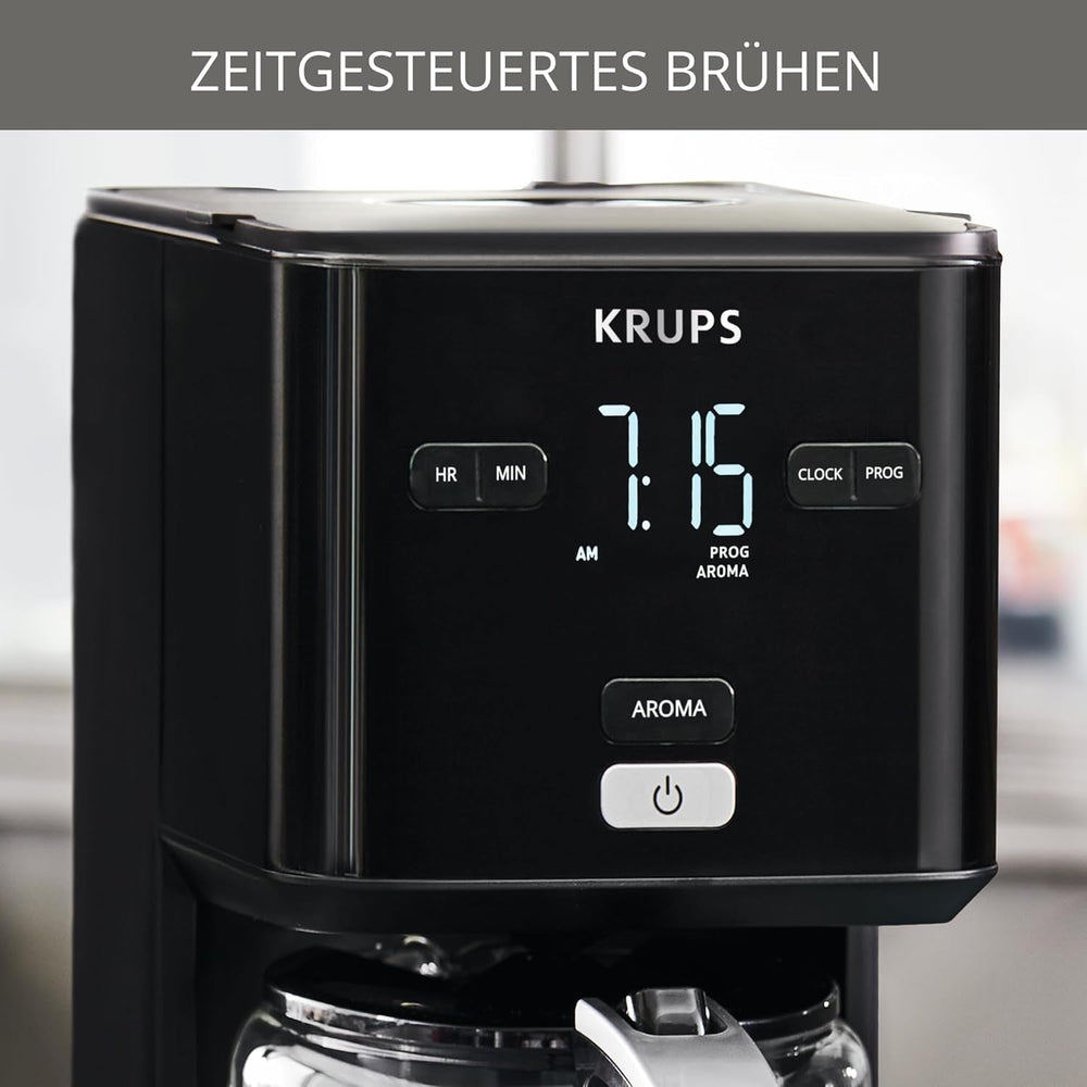 Machine à café Krups Smart'n Light avec minuterie, pour 1,25 litre de café filtre, fonction maintien au chaud, arrêt automatique, noir, KM600810