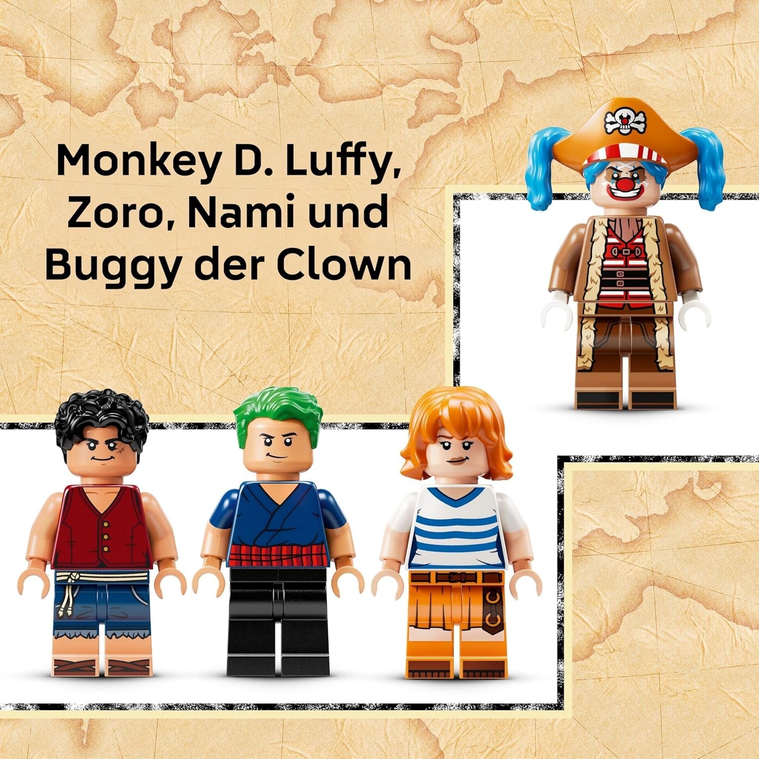 LEGO ONE PIECE Zirkuszelt von Buggy dem Clown - Interaktives Spielzeug mit 4 Minifiguren - Ruffy, Nami & Zoro sowie 2 Steckbriefen - Kreatives Geschenk für Jungen, Mädchen & Fans ab 8 Jahren - 75637
