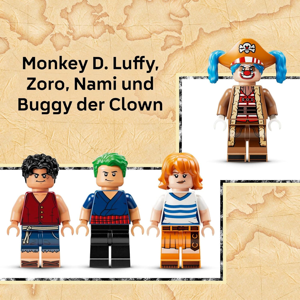 LEGO ONE PIECE Zirkuszelt von Buggy dem Clown - Interaktives Spielzeug mit 4 Minifiguren - Ruffy, Nami & Zoro sowie 2 Steckbriefen - Kreatives Geschenk für Jungen, Mädchen & Fans ab 8 Jahren - 75637