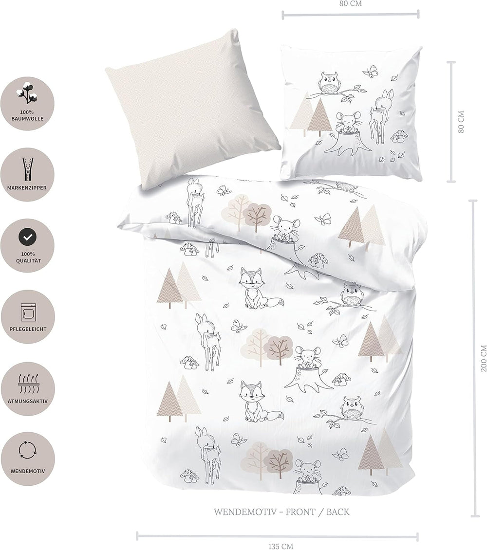 Linge de lit enfant, renard, hibou et animaux de la forêt, 100% coton Linge de lit - enfant Naty Shop