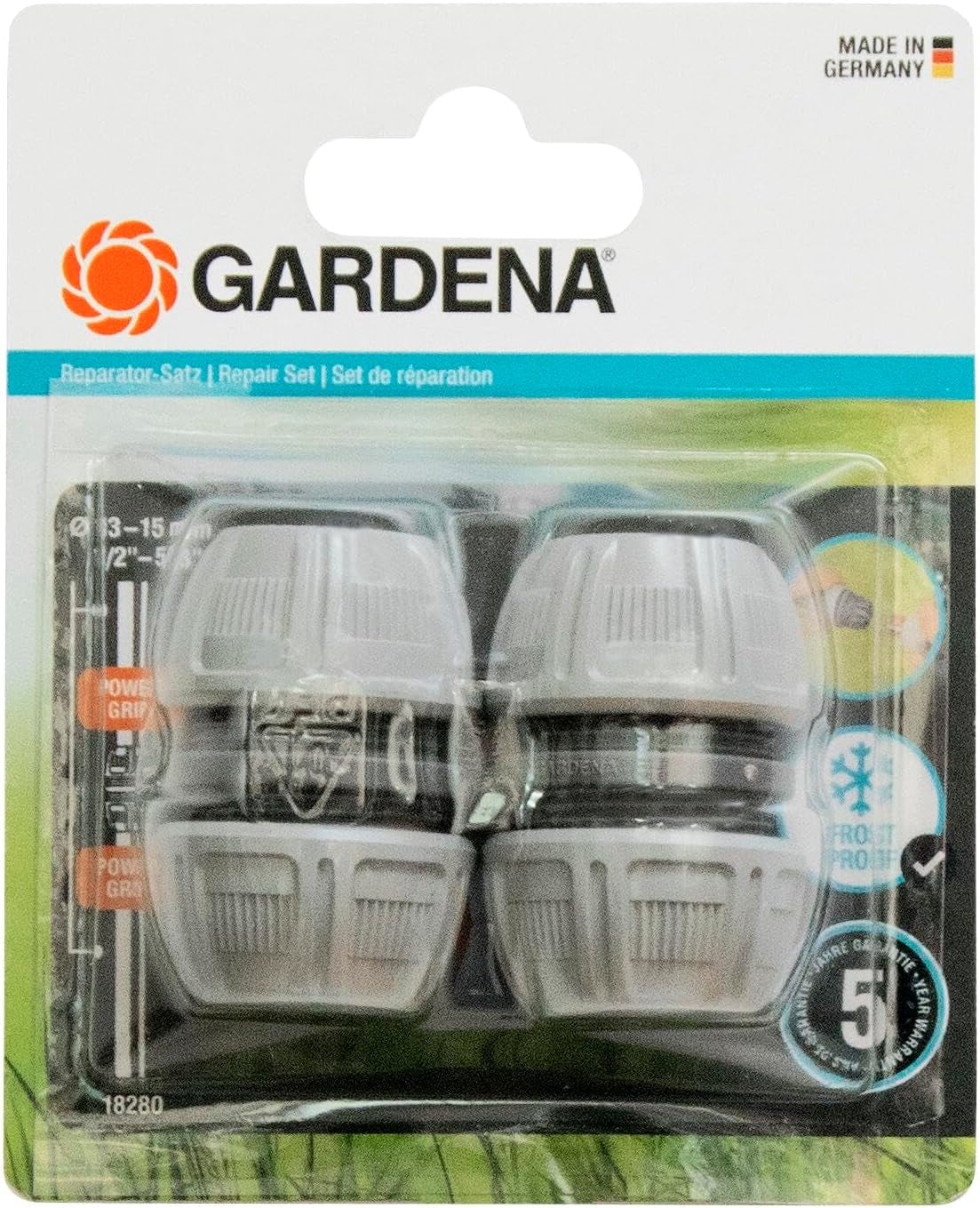 Kit de raccords Gardena : raccord de tuyau pour rallonge de 13 mm (1/2") et 15 mm (5/8"), même sous haute pression d'eau, montage facile (18283-20)