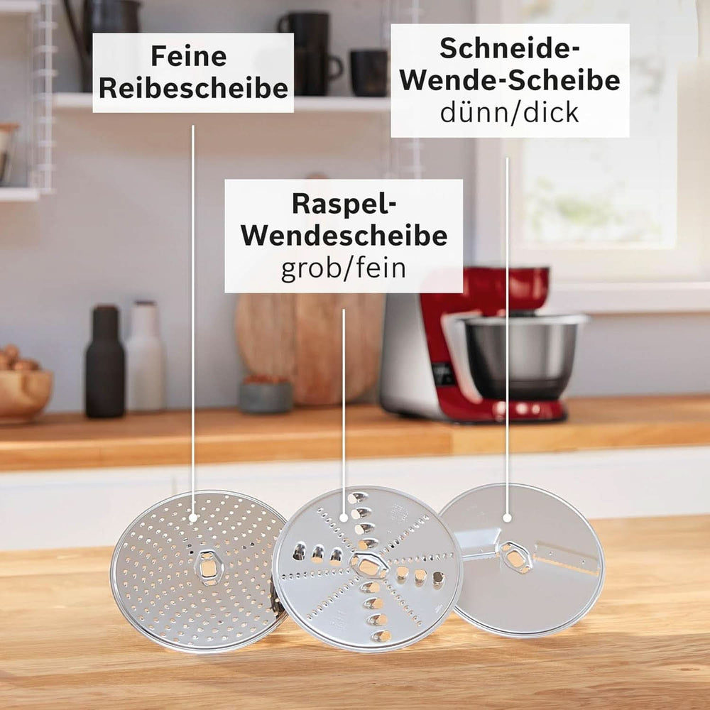 Machine à cuisiner Serie 4 MUM58210, Edelstahl-Schüssel 3,9 L, Planetenrührwerk, Patisserie-Set Aus Edelstahl, Knethaken, Schlagbesen, Rührbesen, Durchlaufschnitzler, 3 Scheiben, 1000 W, Weiß/Silber Mother and Child Naty Shop