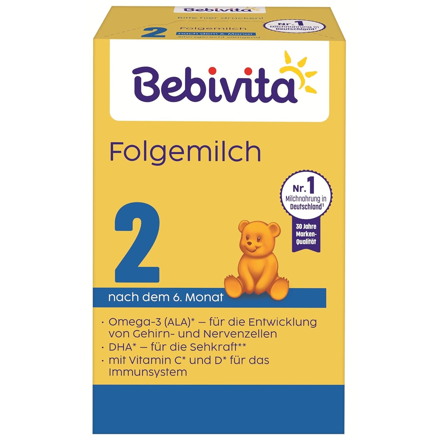 2 Folgemilch (4 x 500g), par 6. Monat, avec Vitamine C et D, Oméga-3 (DHA), modifiés sättigend