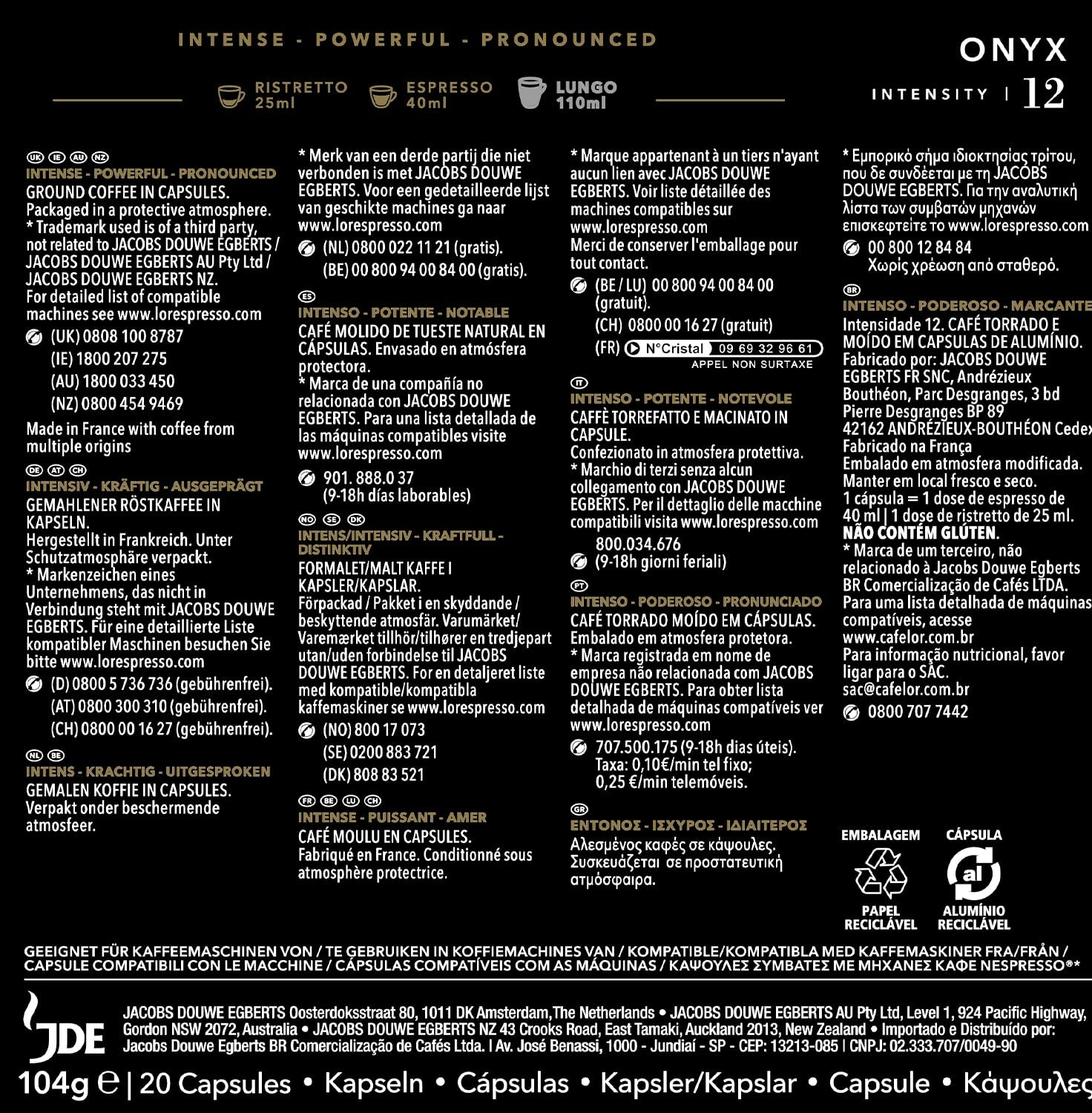 L'OR Espresso Capsules de café Onyx | Intensité 12 | 200 capsules Nespresso compatibles (R)* - Exclusivité Amazon