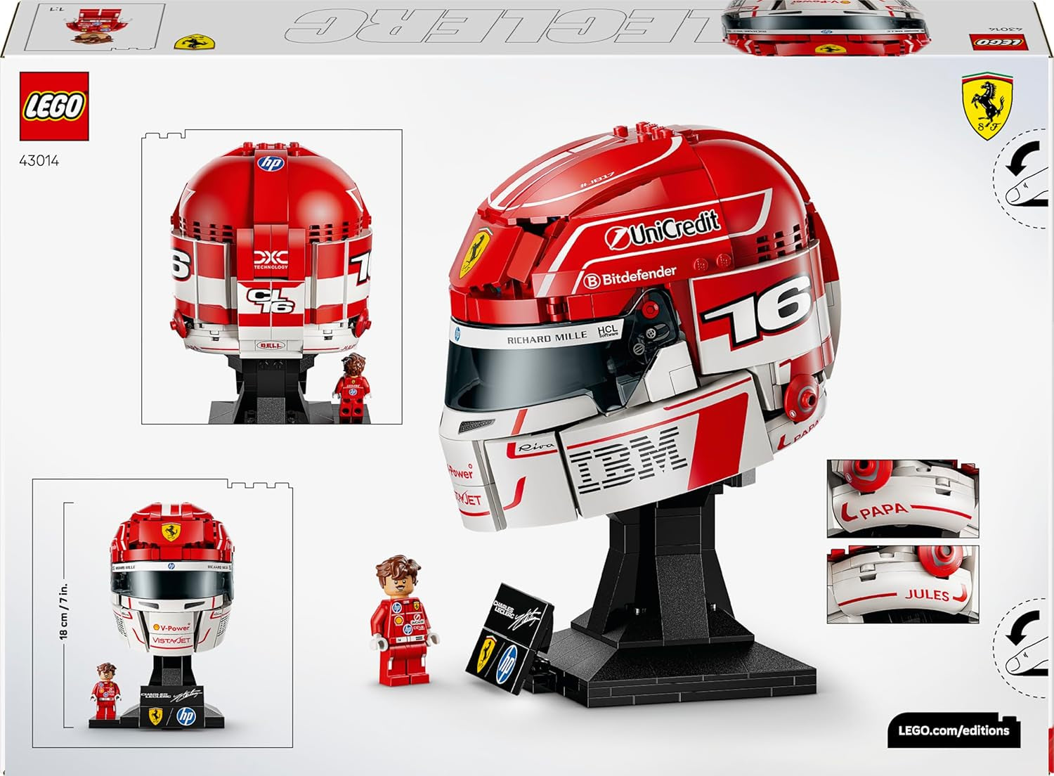 LEGO Editions Scuderia Ferrari HP Charles Leclerc Helm - F1 Merchandise - Ausstellungsmodell Bausatz mit sammelbarer Minifigur - Geschenk für Jungen ab 14 Jahren und Erwachsene Motorsportfans - 43014