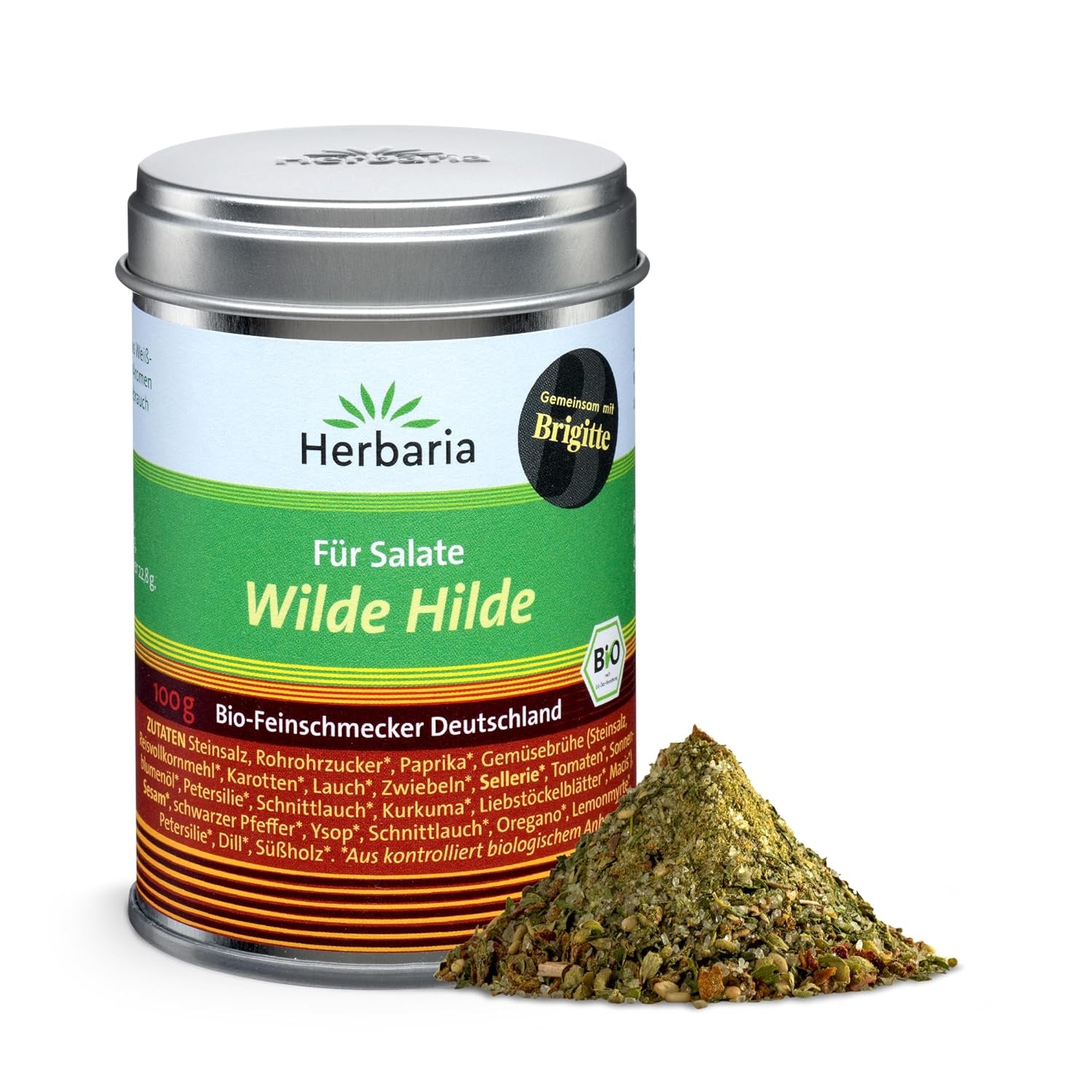 Herbaria Wilde Hilde bio 100g M-Dose-fertige Bio-Gewürzmischung - Saladewürz für ausgefeilte Salade - with erlesenen Ingredient - in nachhaltiger Aromaschutz-Dose