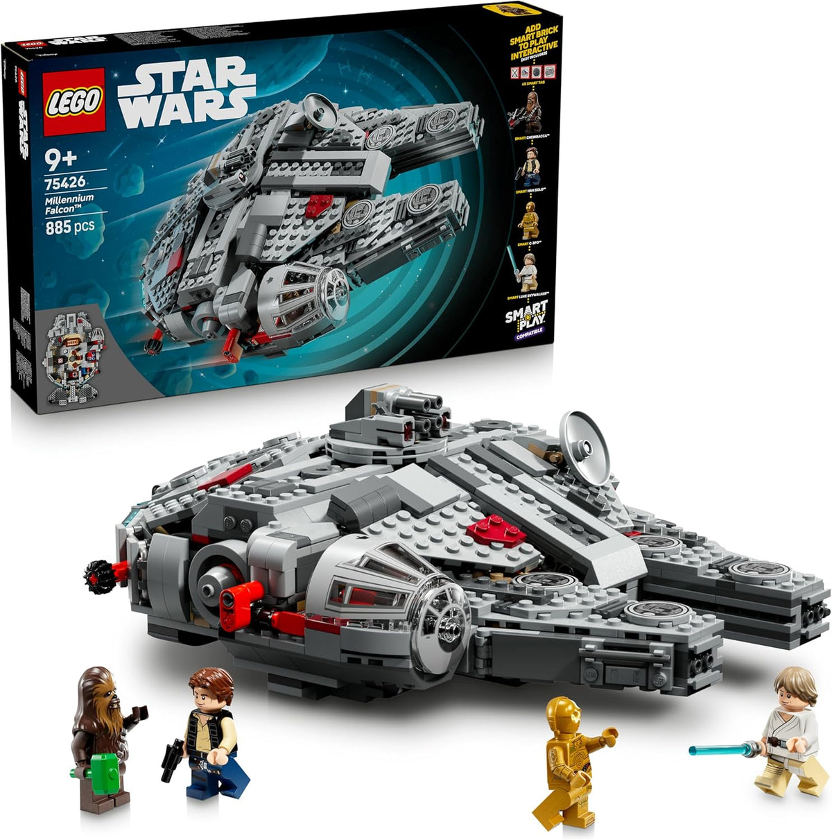 LEGO Star Wars 75426 SMART Play : Modèle Millennium Falke - Kompatibles Interaktives Spielzeug inkl. 4 SMART Tags et 4 Minifigures - Idées cadeaux pour garçons et filles à partir de 9 ans et fans adultes