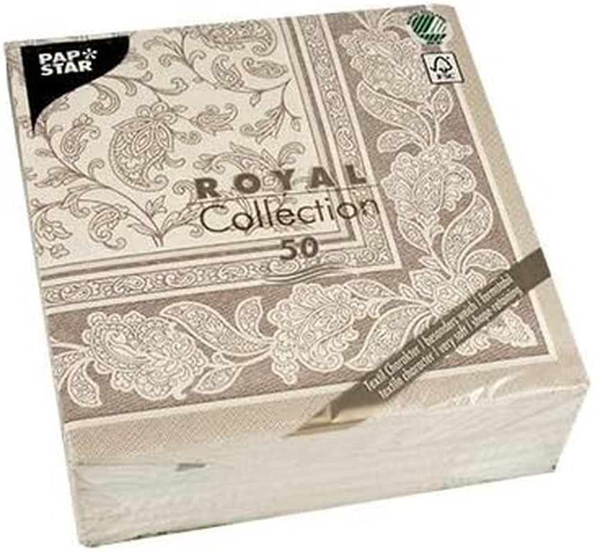 Papstar, 50 serviettes "Collection ROYAL" pli 1/4 40 Cm X 40 Cm Mocca "Ornements", #19894