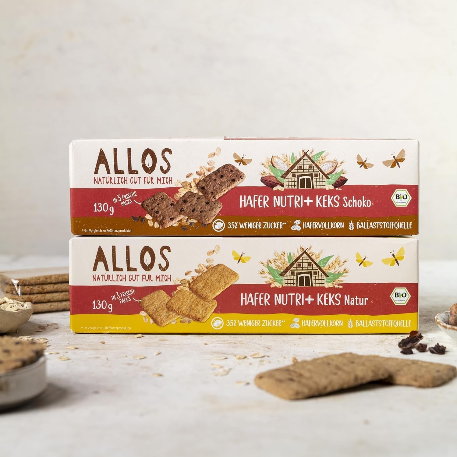 Biscuits à l'avoine et au chocolat bio Allos | Biscuit croquant au chocolat et à l'avoine entière | Sucrer au miel 6 x 130g