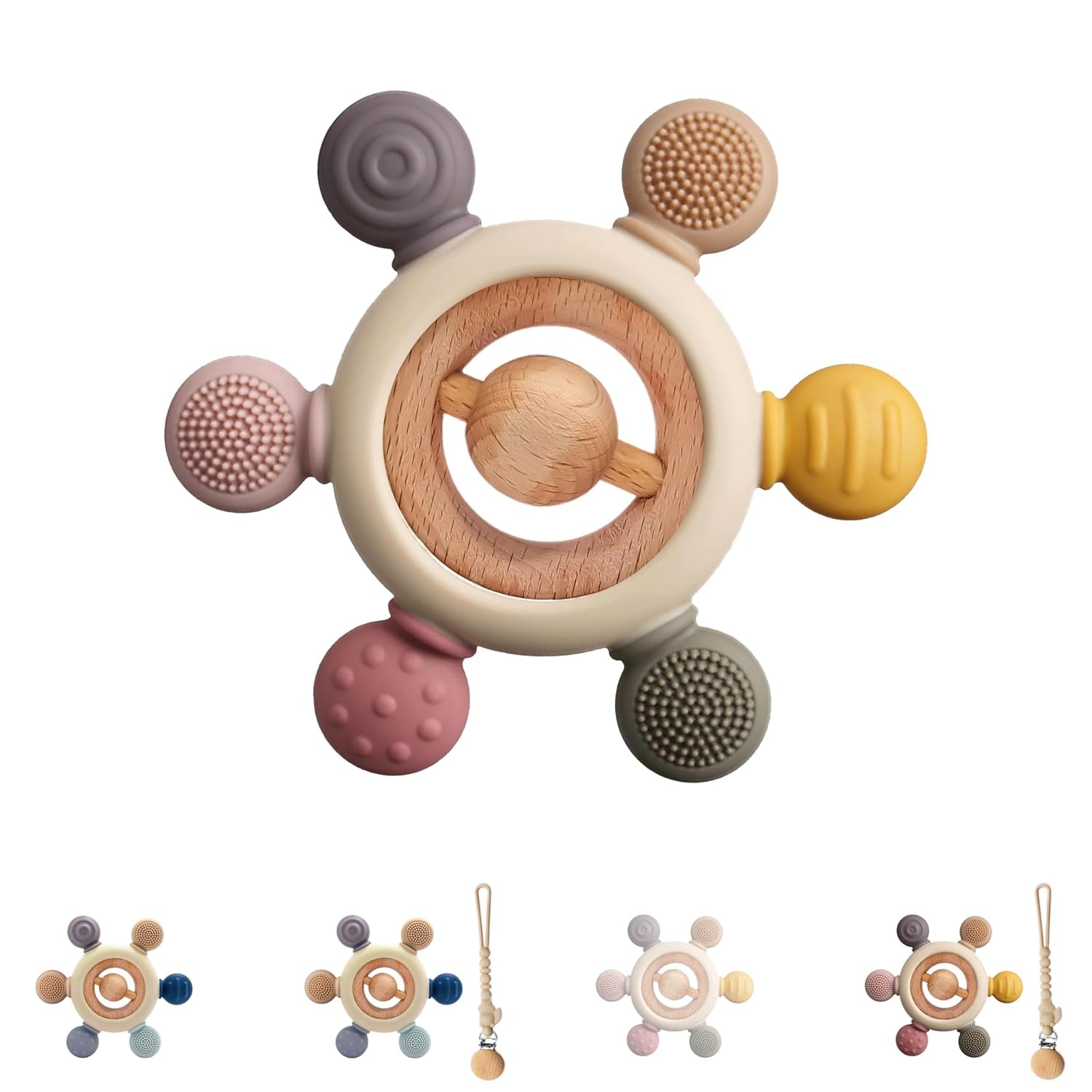 Anneau de dentition pour bébé avec chaîne de tétine - Aide à la dentition - Jouet pour bébé de 0 à 6 mois - Essentiels pour nouveau-né - Jouet de dentition sans BPA - Idées cadeaux pour nourrissons