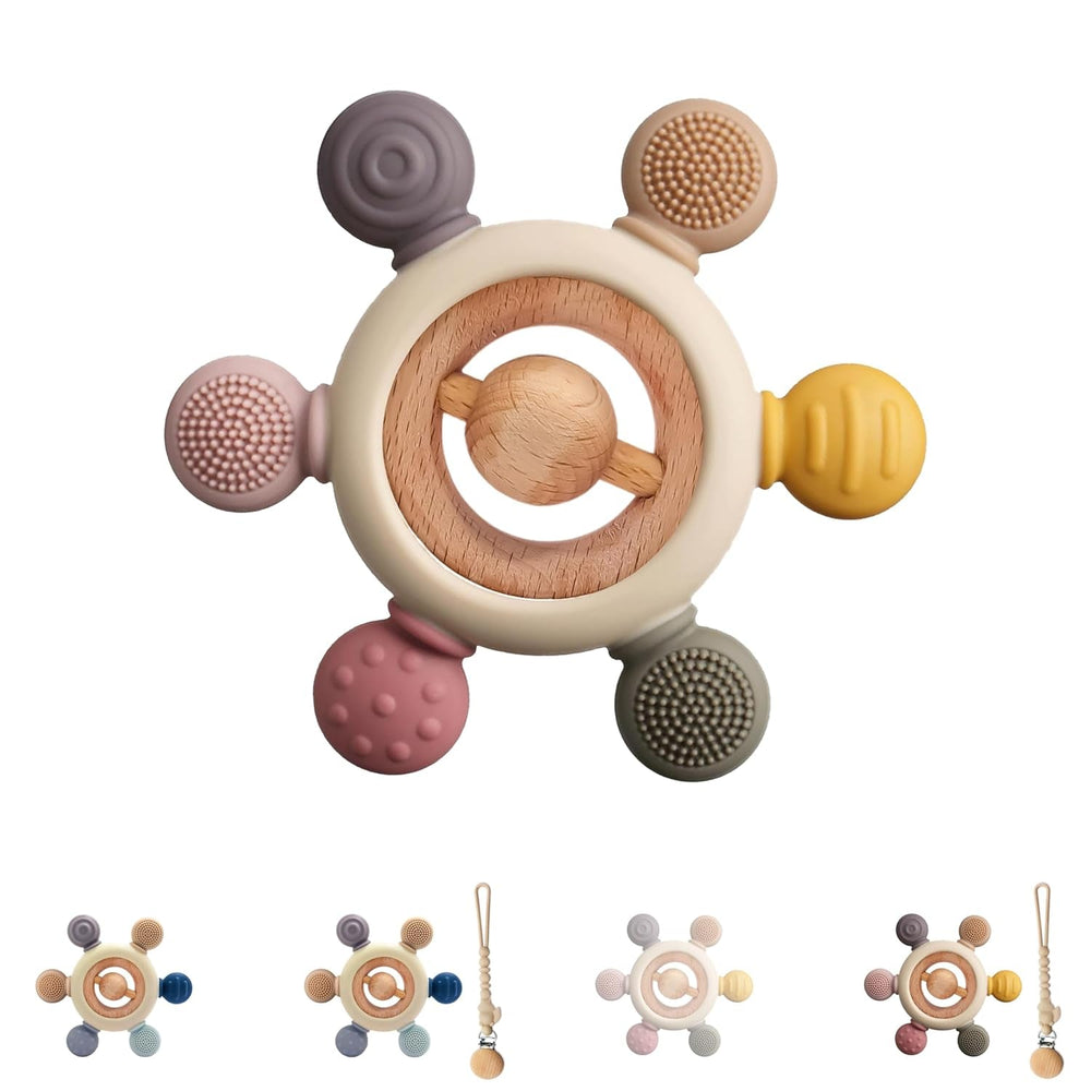 Anneau de dentition pour bébé avec chaîne de tétine - Aide à la dentition - Jouet pour bébé de 0 à 6 mois - Essentiels pour nouveau-né - Jouet de dentition sans BPA - Idées cadeaux pour nourrissons