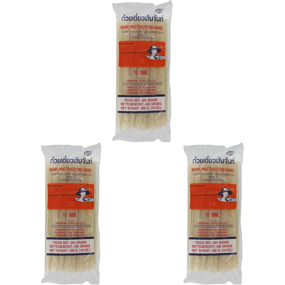 Nouilles de riz - Thaï, nouilles de riz de 10 mm de large, à base de farine de riz, droites - 1 x 400 g (paquet de 3)